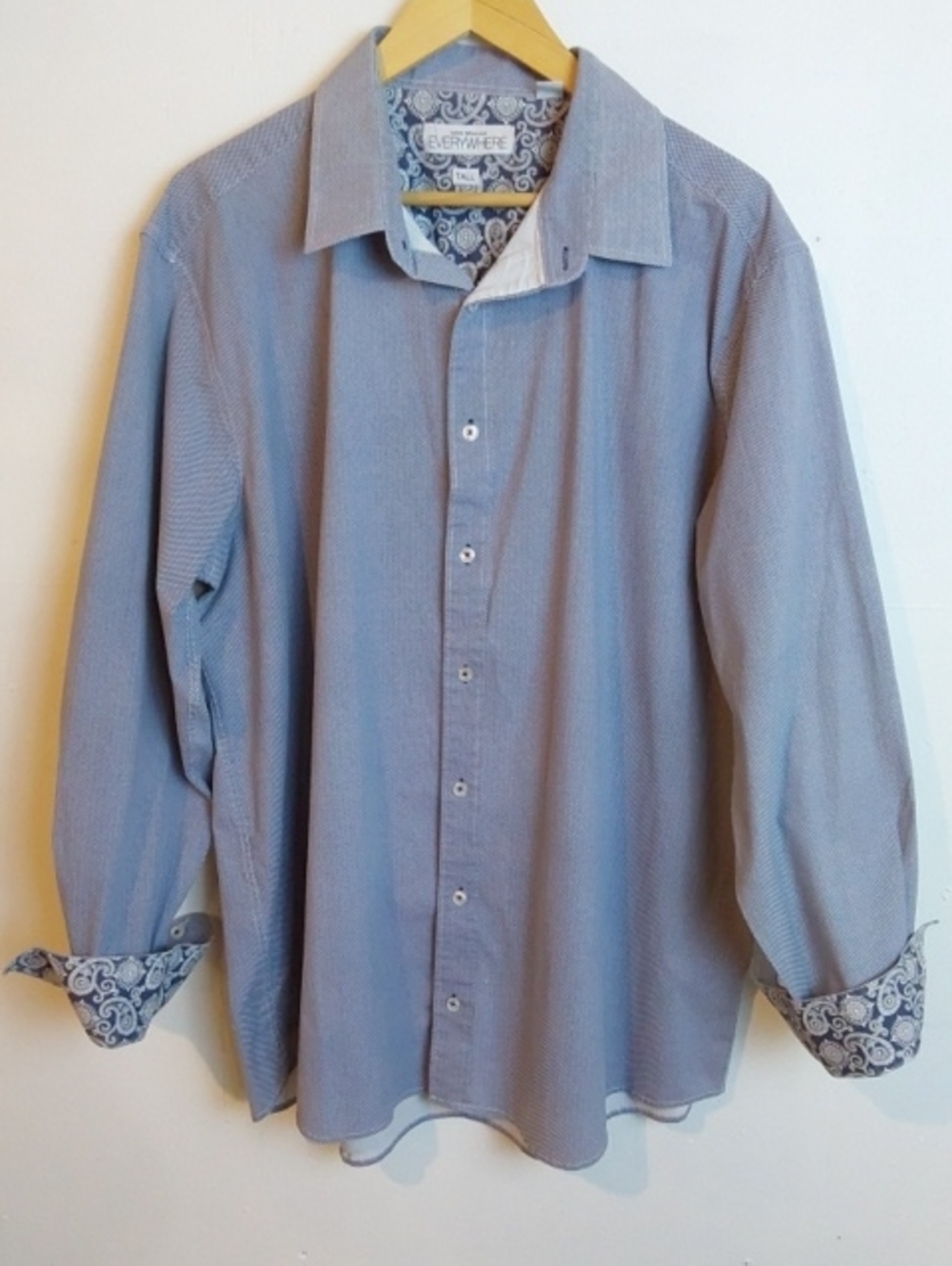 Nick Graham|Blue Micro-Pattern Button-Up Dress Shirt Paisley Cuffs XLT